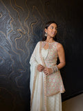 Frosted Pearl Embroidered Kurta With Palazzo And Styled Dupatta