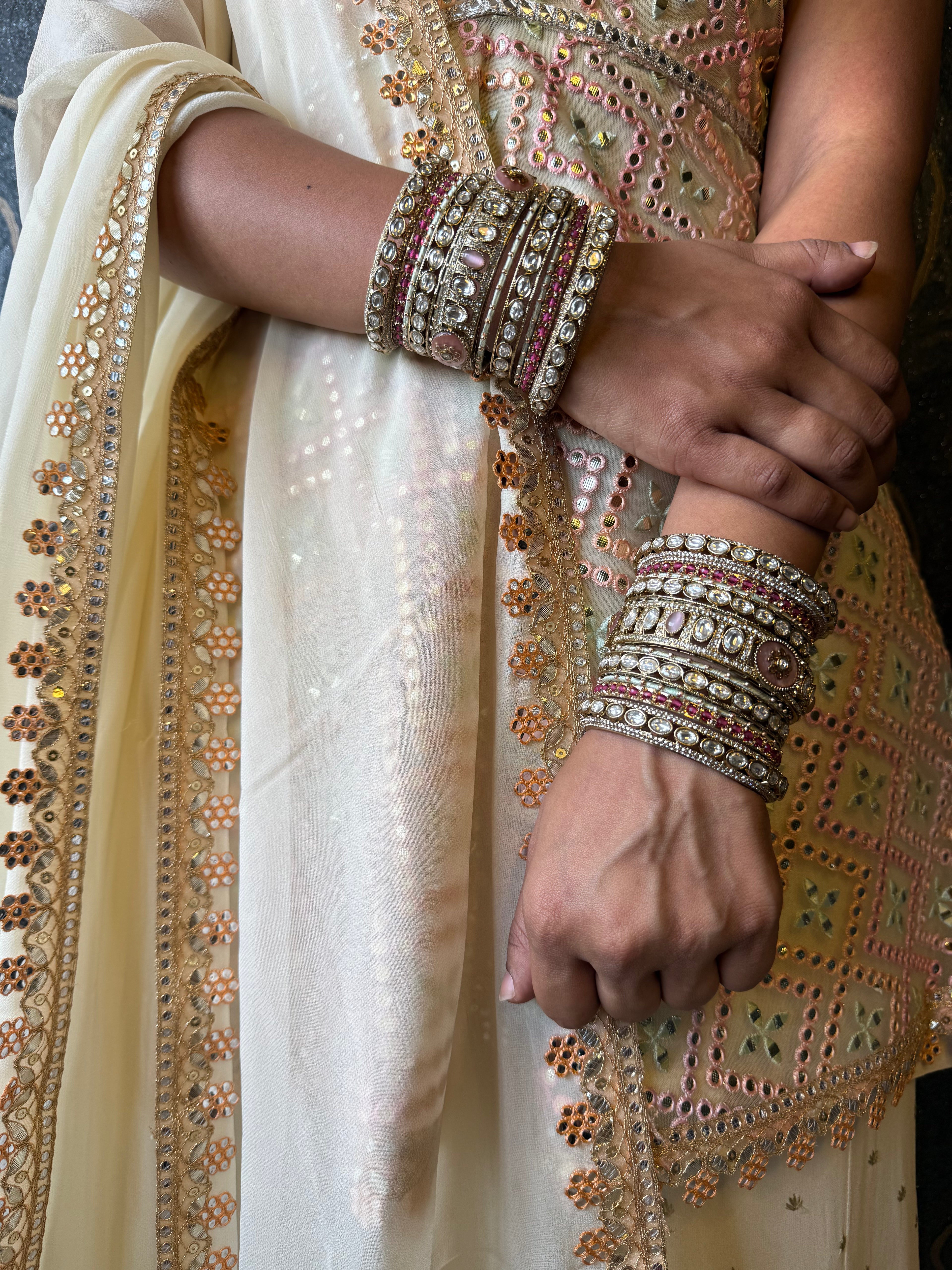 Frosted Pearl Embroidered Kurta With Palazzo And Styled Dupatta
