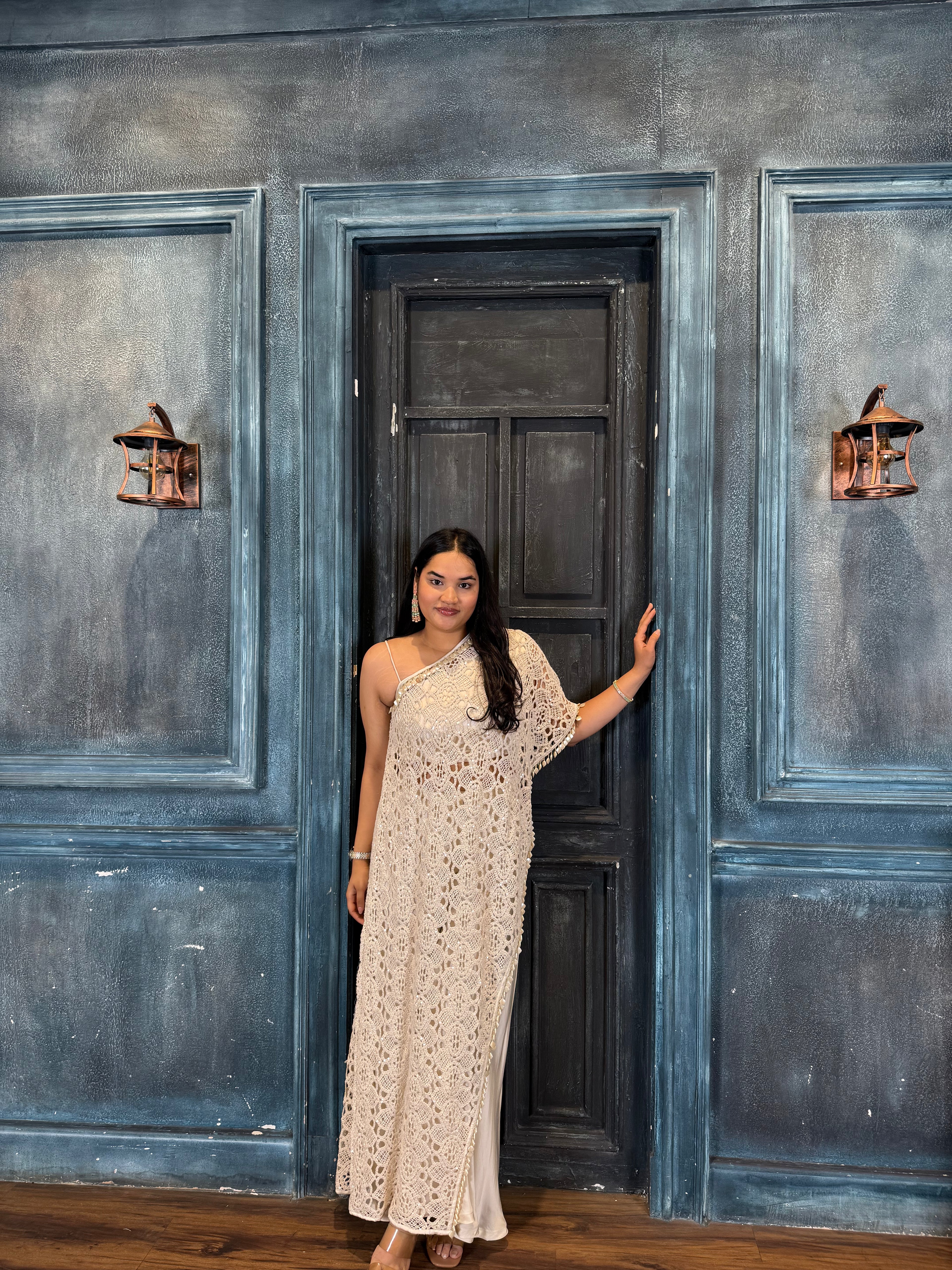 Ivory Blossom Threadwork Kaftan Set