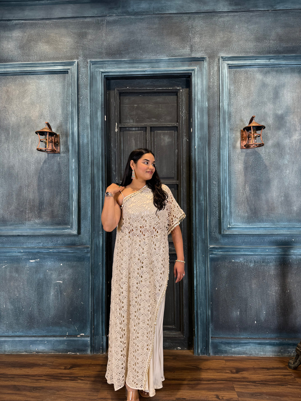 Ivory Blossom Threadwork Kaftan Set