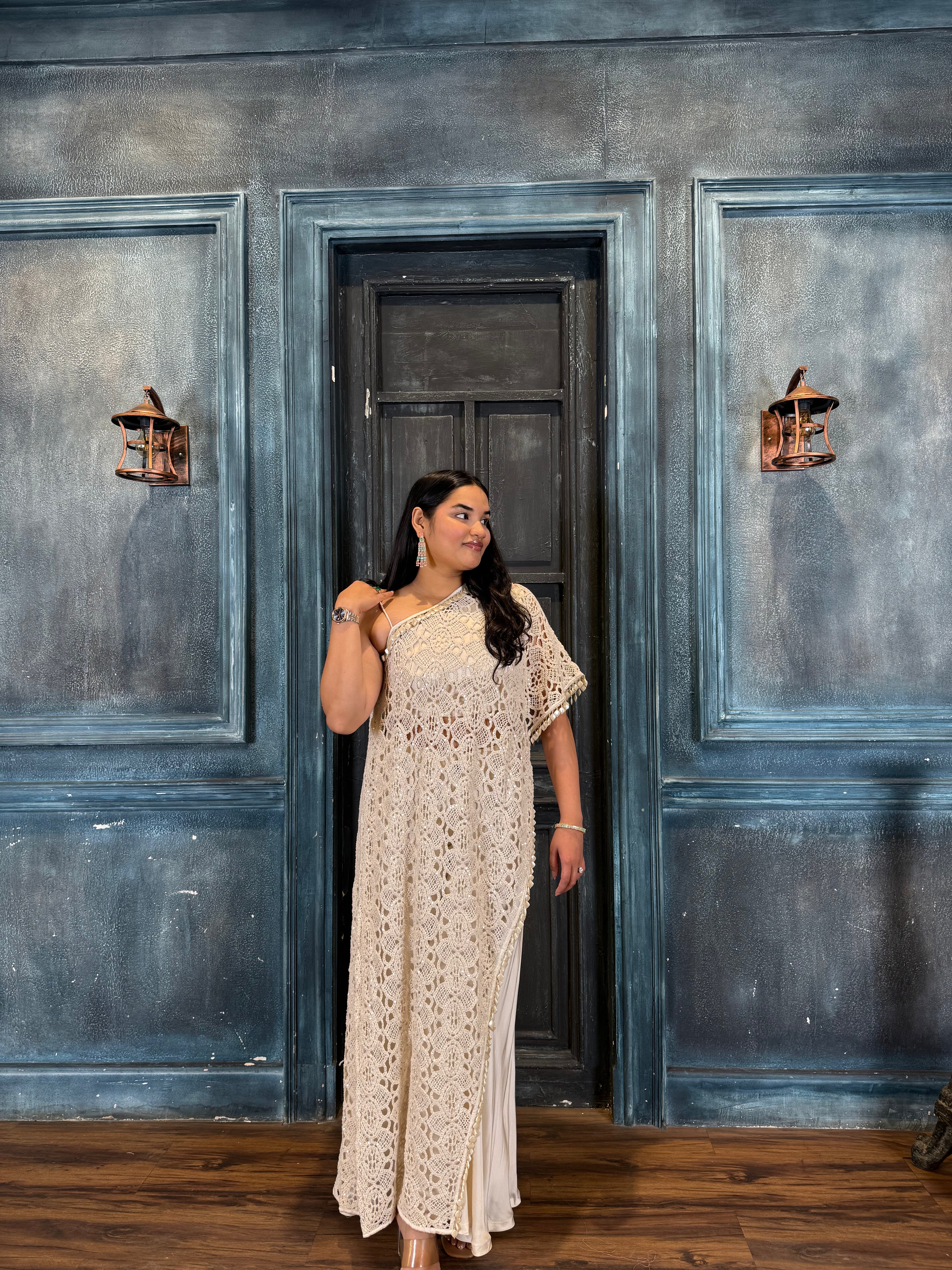Ivory Blossom Threadwork Kaftan Set