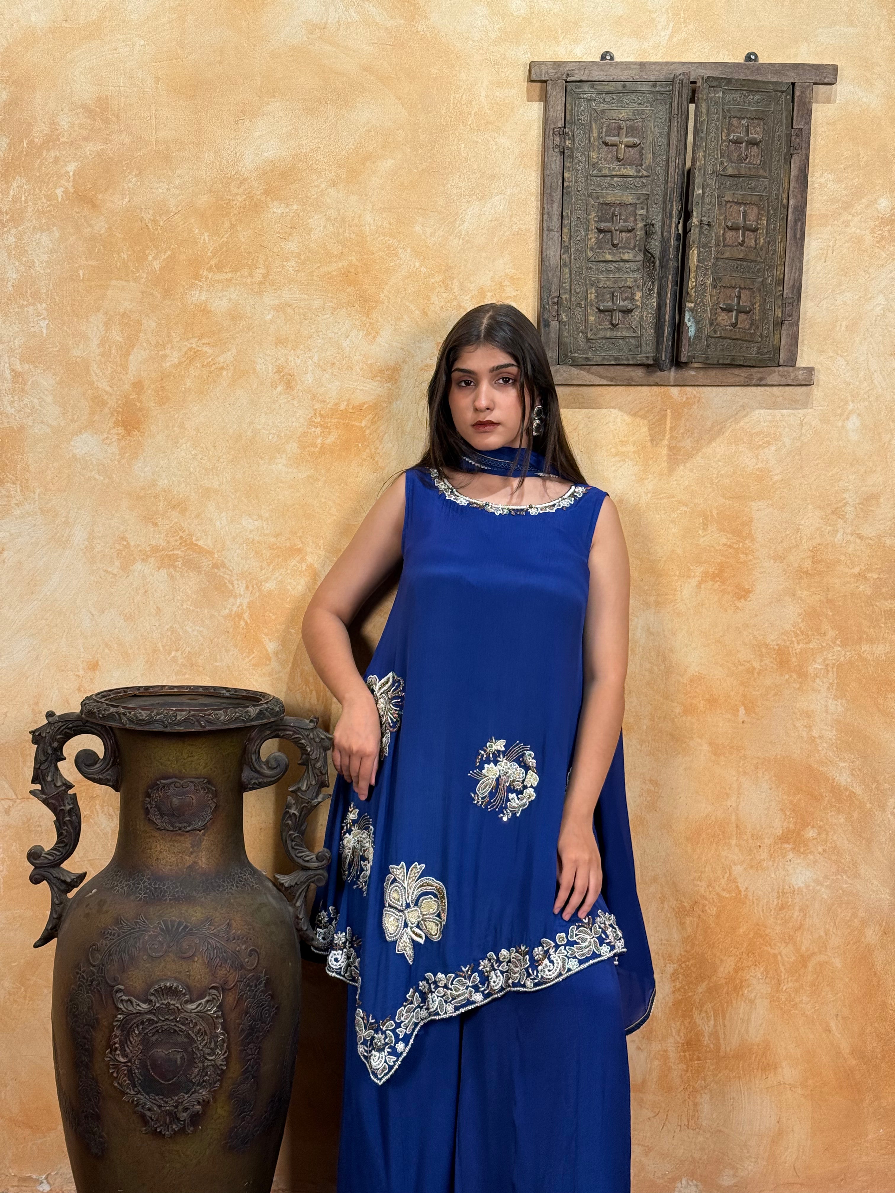 Sky Blossom Cutwork Kurta With Shalwar And Dupatta