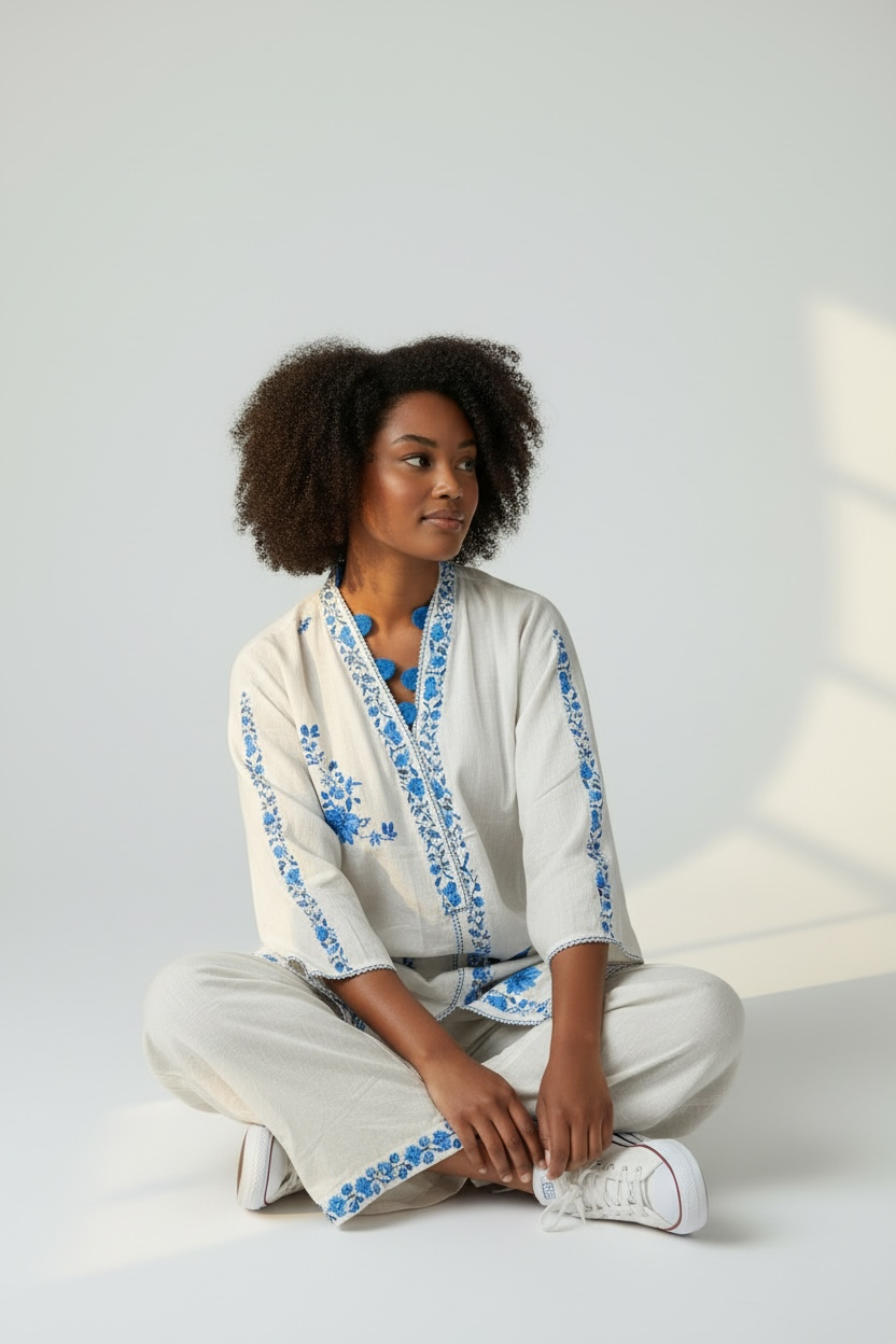 White Bloom Tunic Set