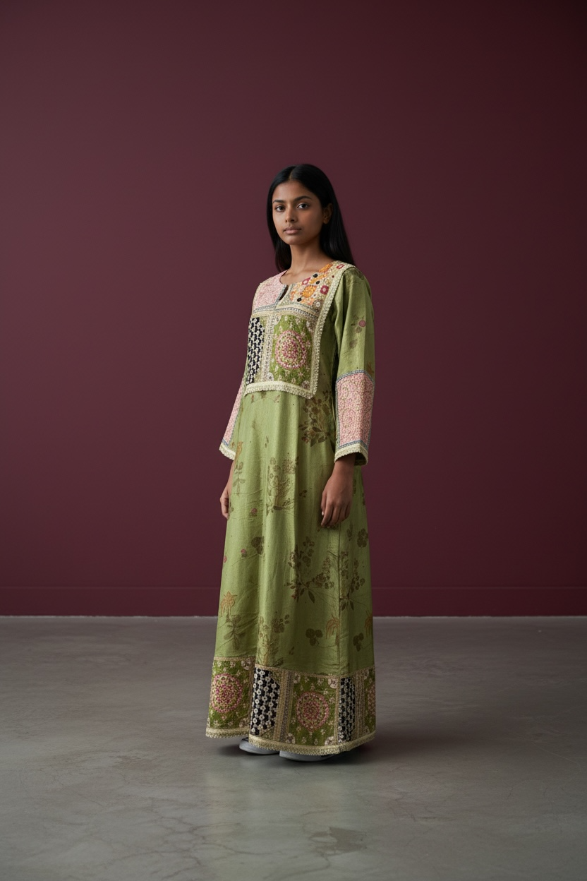 Sage Pearl Embroidered Dress