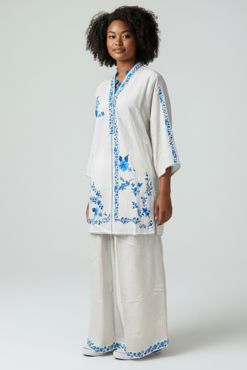 White Bloom Tunic Set
