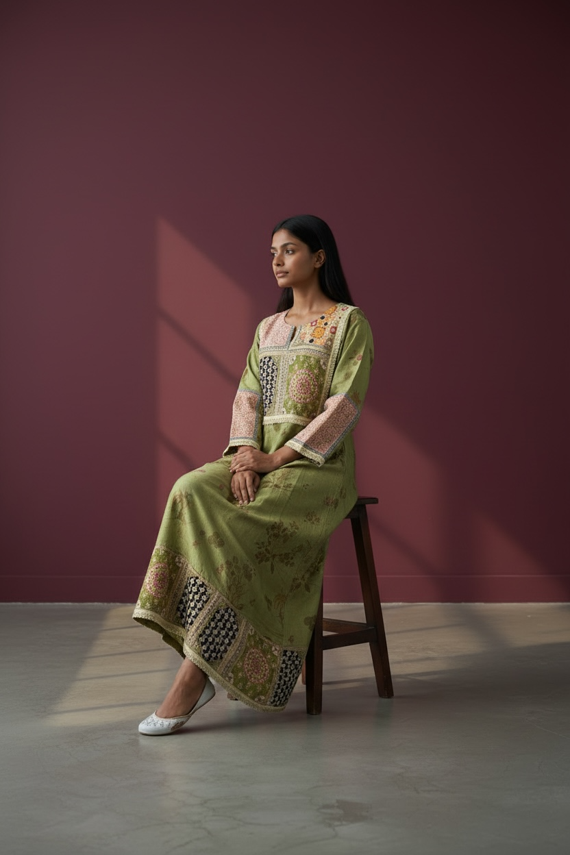 Sage Pearl Embroidered Dress