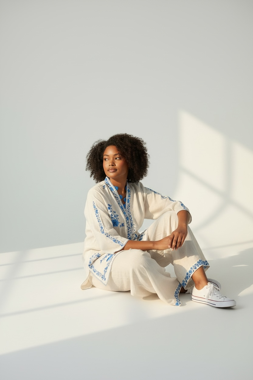 White Bloom Tunic Set