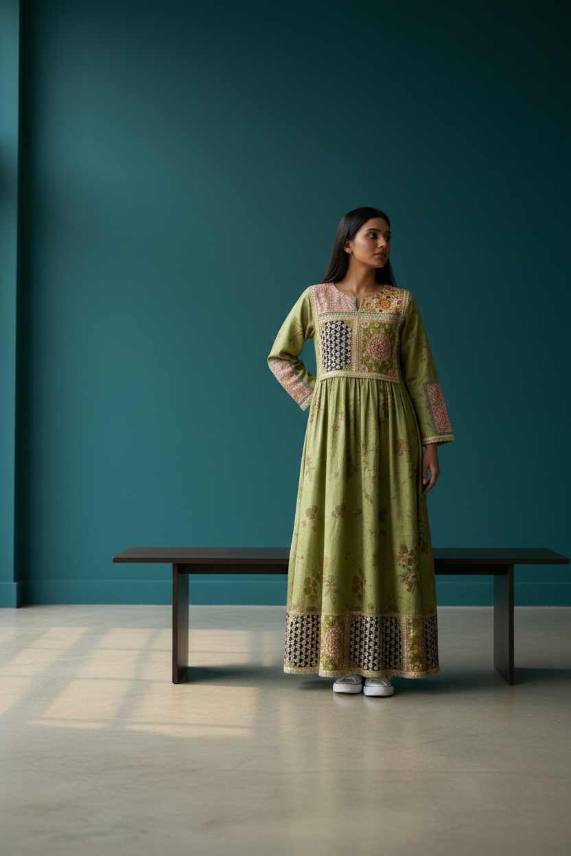 Sage Pearl Embroidered Dress