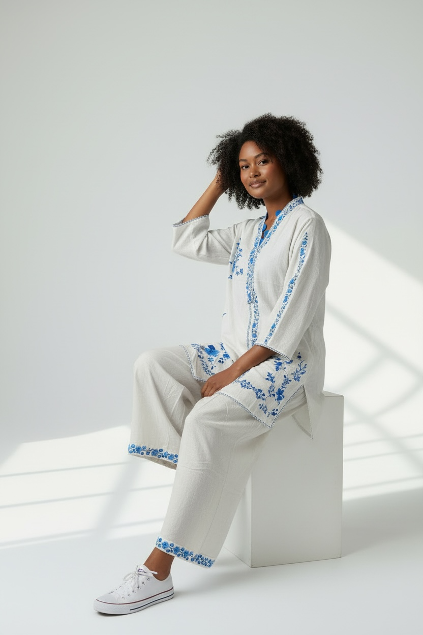 White Bloom Tunic Set