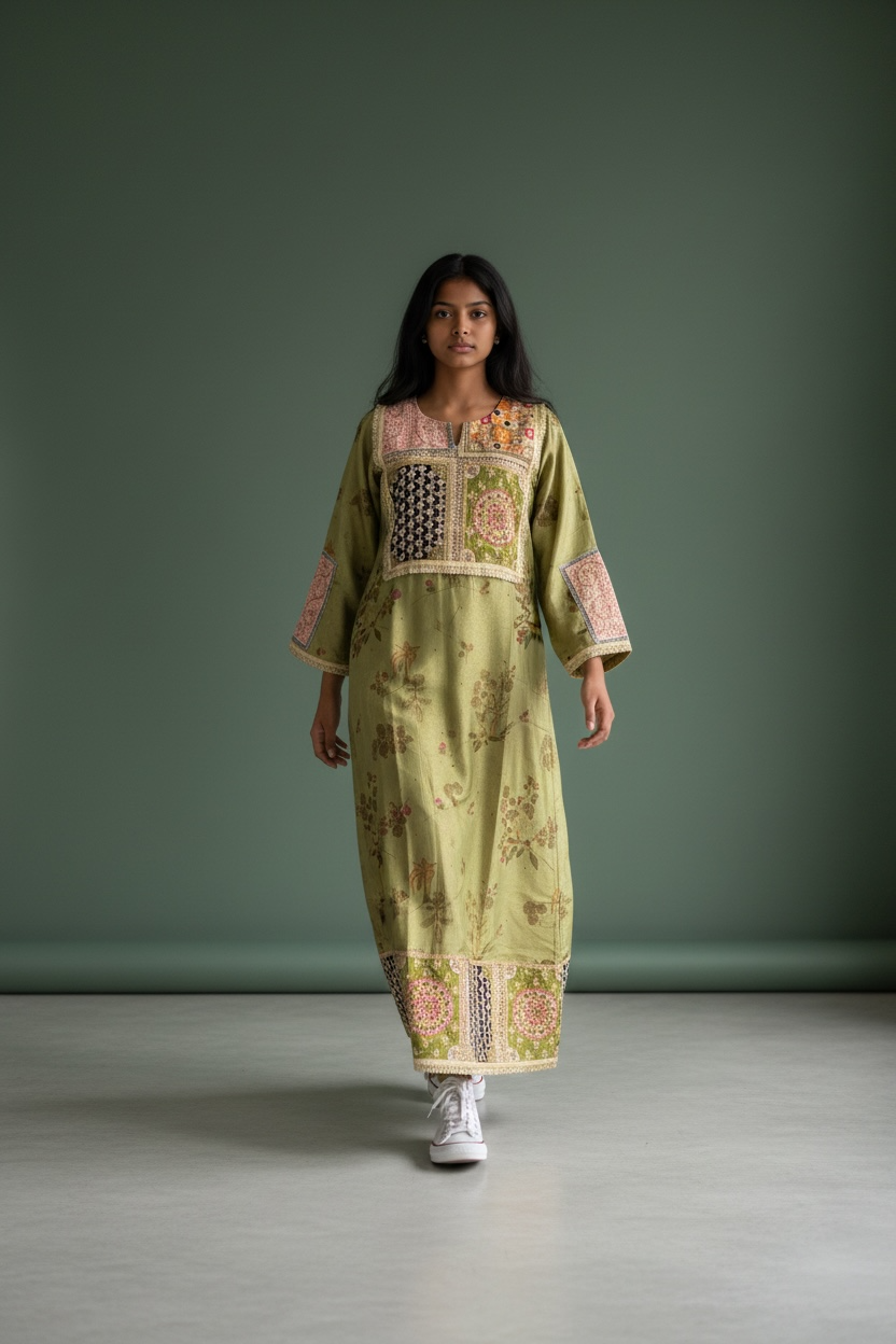 Sage Pearl Embroidered Dress